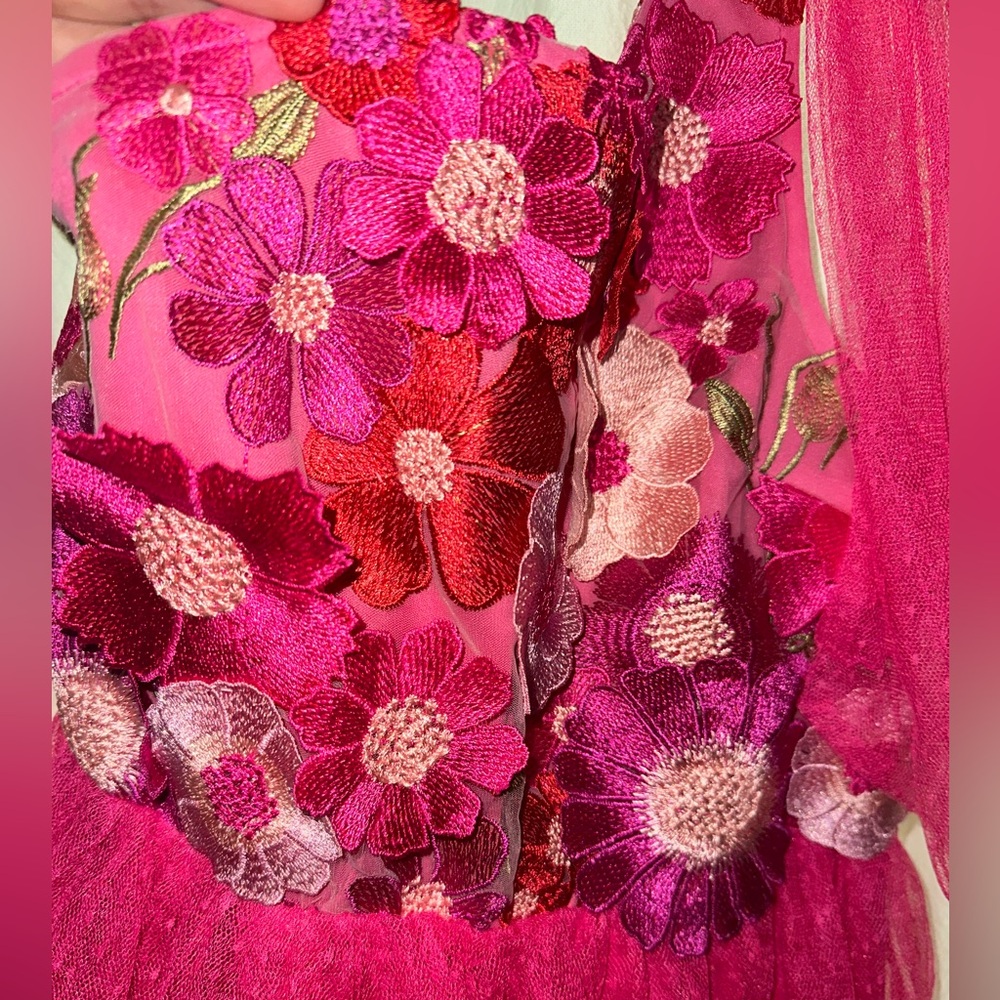 Entro Pink Ruffle Flower Tulle Midi Dress - Picture 10 of 16